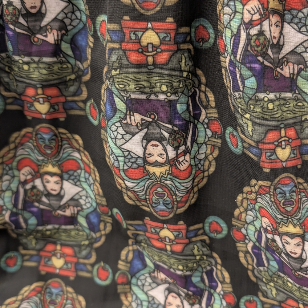 Disney Black and Multicolor Patterned Midi Dress Snow White Size Small - Picture 2 of 7